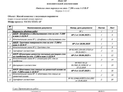 Исполнительная документация: АОСР, реестры, исполнительные схемы